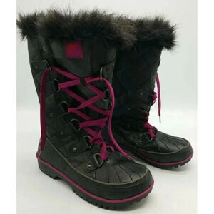 Sorel Tivoli Twist Winter Waterproof Women's Boots Black Purple Trim Size 6.5
